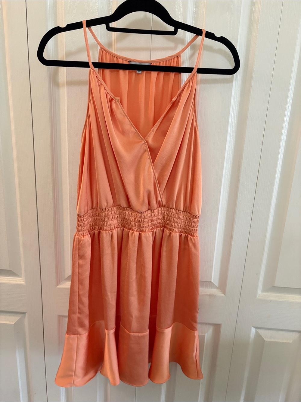 Naked Zebra Peach Satin V-Neck Mini Dress